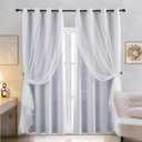Dreamy Star Cutout Blackout Curtains with White Sheer,Double Layer Curtains for Girls Bedroom, Hollow Out Drapes for Nursery (2 Panel,52Wx63L,Greyish White)