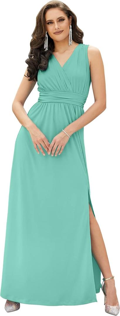 KOH KOH Womens 2025 Long Sleeveless Bridesmaid Cocktail Evening Maxi Dress (Light Mint Green)