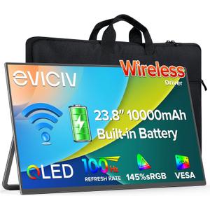 EVICIV 24" 100Hz Wireless Portable Monitor with 10000mAh Battery (2-3H)