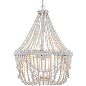 20 Bohemia Large Wood Beaded Chandelier Coastal French Country Chandelier Farmhouse Antique Pendant Light for Living Room Kitchen Island Dining Bedroom, Distressed White, UL Listed