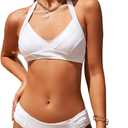Women's Bikini Set Solid Halter Two Piece Bathing Suit Swimsuit (White, XS)