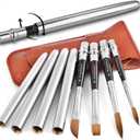 Sable Travel Watercolor Brushes, Fuumuui 4pcs Kolinsky Sable Watercolor Travel Brushes with Leather Pouch - Fine Point Rounds Dagger Flat for Watercolor Gouache Ink Painting