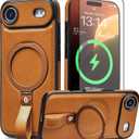 for iPhone Air Leather Case with Stand, Anti-Slip Grip Ring, Fits for MagSafe (Brown, IP Air-6.5inch)