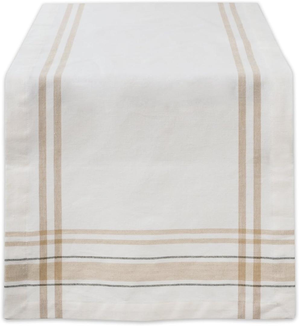 DII French Stripe Dining Table Collection Farmhouse Style Table Runner, 14x108 Inches, White Chambray