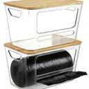 Trash Bag Dispenser, 2 Pack Extra Large Acrylic Trash Bag Holder with Bamboo Lid, Stackable Garbage Bag Organizer for Kitchen, Under Sink, Pantry Organizer and Storage, Potato and Onion Storage