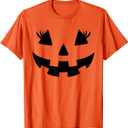 Jack O Lantern Face Pumpkin Eyelashes Hallowen Costume Funny T-Shirt Size 2XL