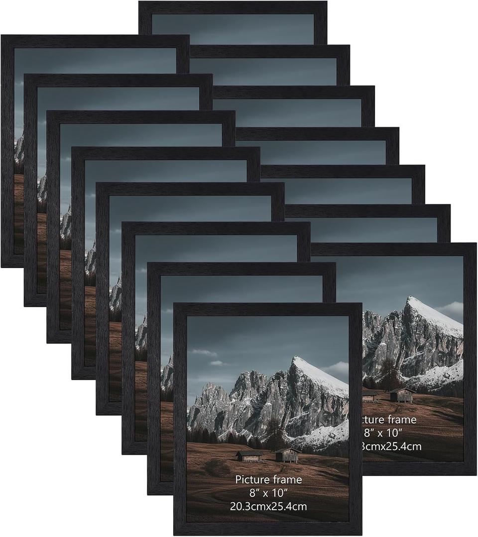 HORLIMER 8x10 Picture Frame Set of 15, Black Picture Frames Display 8 by 10 Photo for Wall or Tabletop