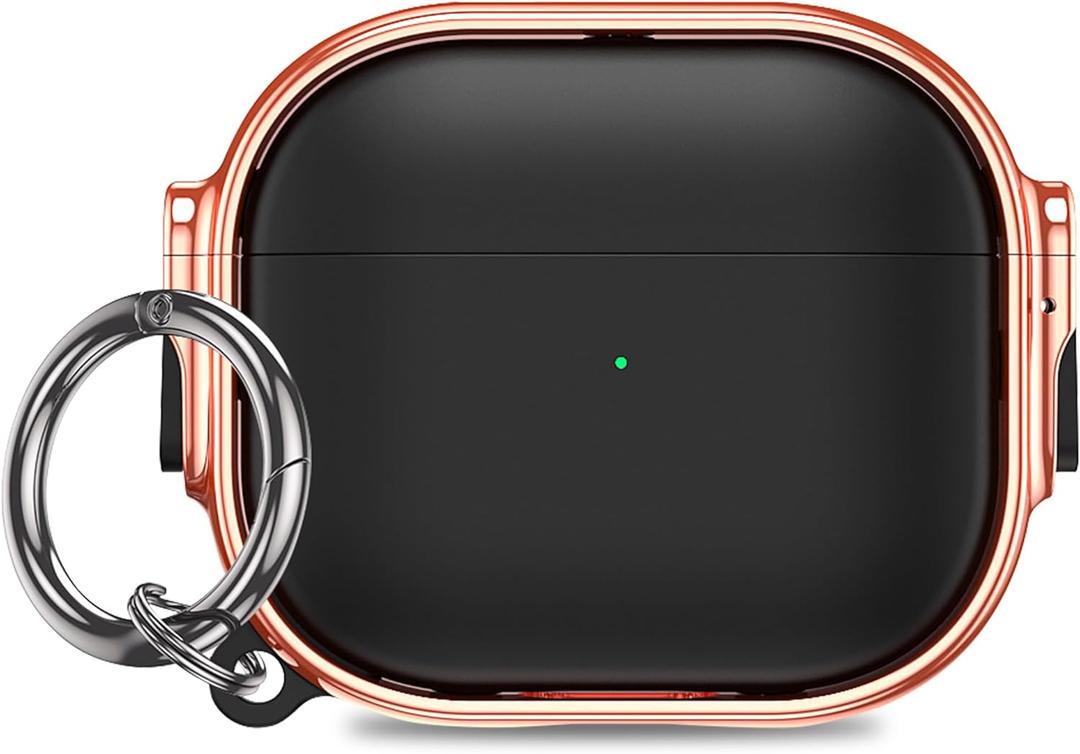 Case for AirPods 4th Generation Case (2024), AirPods 4 Case with Lock for Women and Men, Shockproof Protective Hard Cover Case with Carabiner (Black+Rose Gold)