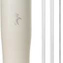 Coolflask Water Bottle 40 oz Fits Car Cup Holder, Slim Tumbler Stainless Steel with Straw & Handle, Vacuum Flask Leakproof Wide Mouth for Travel Sports Gym, Cream White