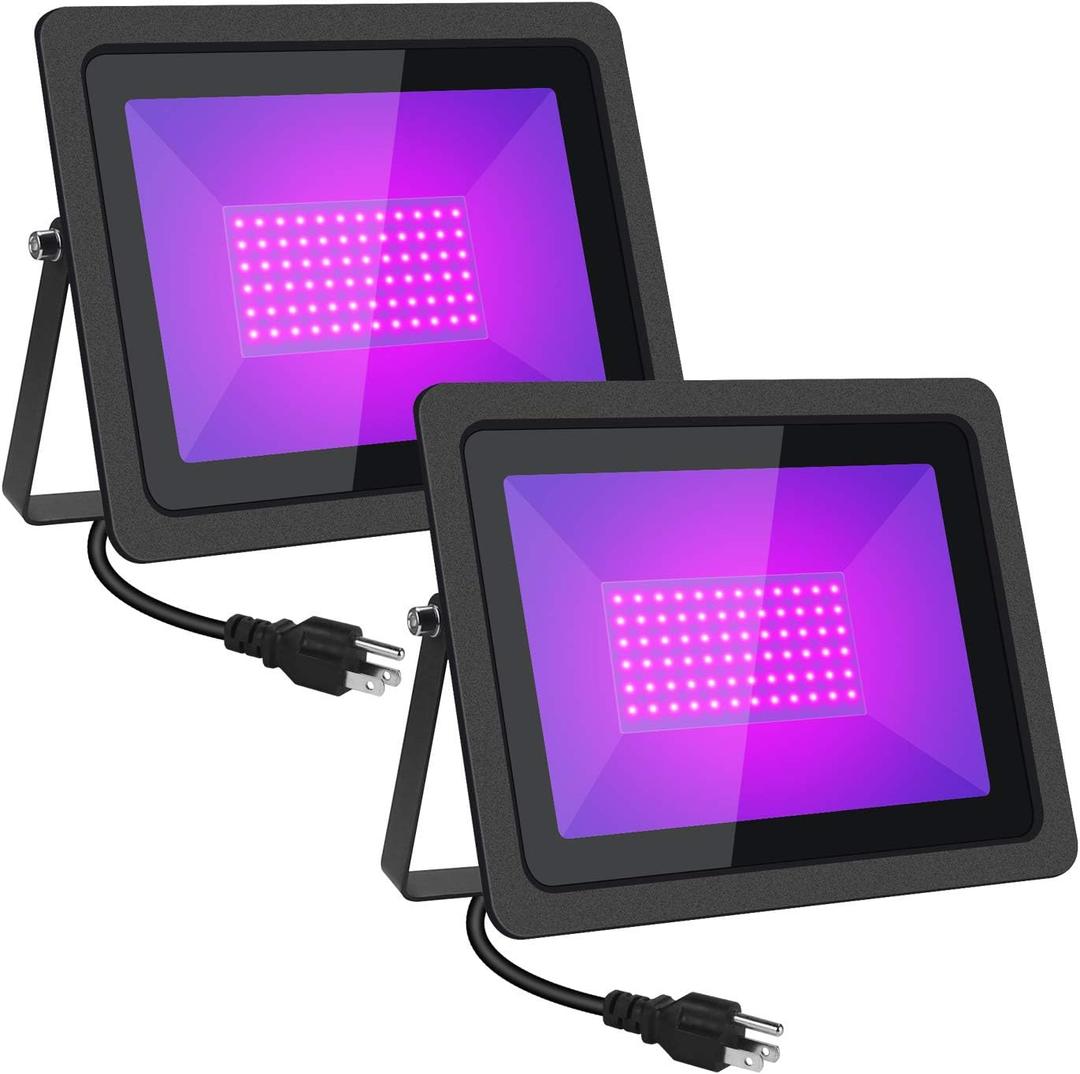 Black Lights 100W LED Black Purple Lights Flood Light with Plug(6ft Cable) for Blacklight Party, Stage Lighting, Aquarium, Body Paint, Fluorescent Poster, Neon Glow in The Dark Night
