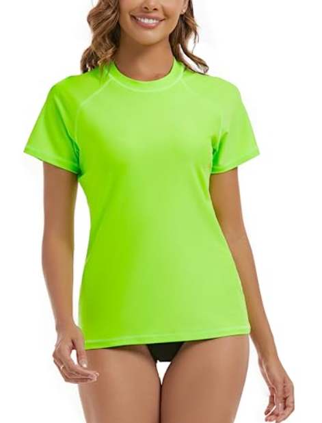 Bonneuitbebe Women's Swim Shirt UPF 50+ Short Sleeve Rash Guard UV Sun Protection Swimsuit Bathing Suit Top, F Green, S