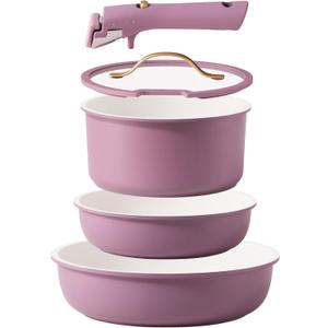 CAROTE 5pcs Pots and Pans Set, Nonstick Cookware Set Detachable Handle,kitchen essentials,RV kitchen pot and pan,Induction Cookware,Oven Safe,PFOA PFOS FREE,Purple (Multicolor)