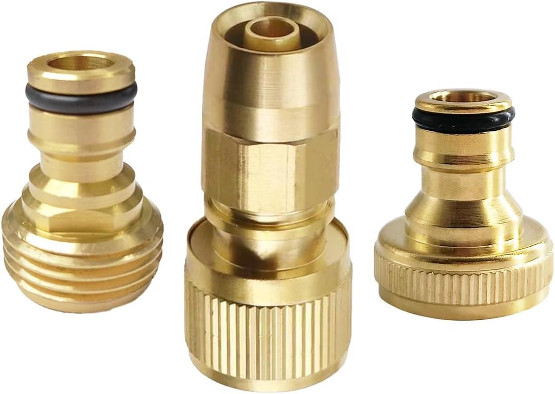 Garden Expandable Hose Repair Kit,Flexible Hose Fittings Brass Faucet Hose Adapter Collapsible Garden Hose End Replacement,3/4 Inch GHT Male and Female Quick Connector Water Hose Extender,1 Set