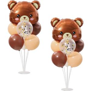 Teddy Bear Table Centerpiece Balloon Stand Kit Set of 2, Teddy Bear Head Foil Balloons with Brown Beige Balloons for Birthday Party Baby Shower Decorations
