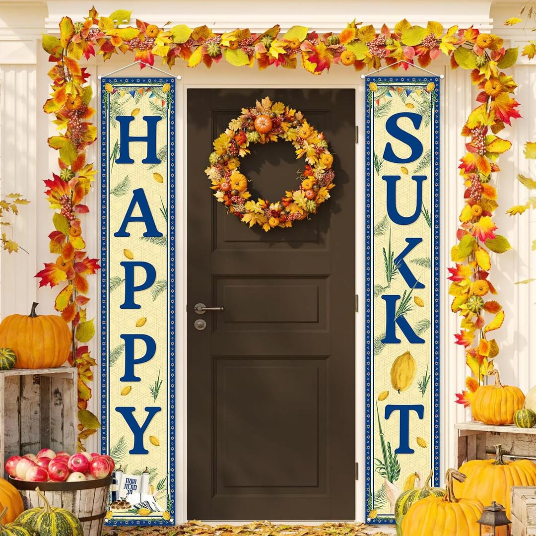 Sukkah Decorations Outdoor Happy Sukkoh Porch Sign Banner Jewish Judaism Israeli Decorations and Supplies for Home