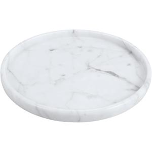 Decorative Round Marble Tray,8 Inches Diameter, Natural White Stone Vanity Organizer