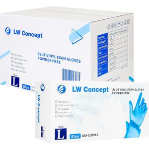 Blue Vinyl Exam Gloves for Medical/Food Safe/Cleaning/Handling Use Multipurpose Latex & Powder Free, 4.5 mil (LW4003, Large)