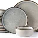 GBHOME Ceramic Dinnerware Sets for 6, 18 Pieces Stoneware Plates and Bowls Sets, Reactive Glaze Dishes -Scratch Resistant, Dishwasher&Microwave Safe, Green Wheat