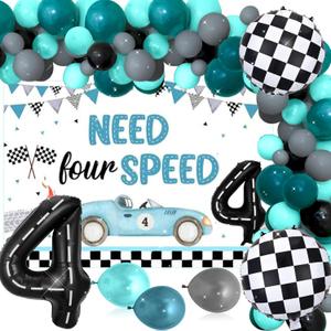 JeVenis Need Four Speed Birthday Decoration Need Four Speed Balloons Backdrop Racing Car 4th Birthday Decoration Boys 4th Birthday Party Supplies Car Balloons