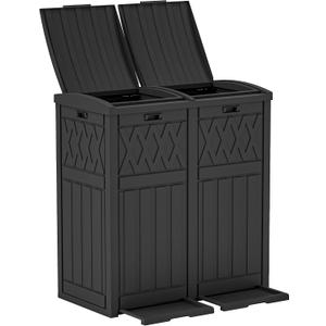 DWVO 72-Gallon Dual Outdoor Trash Can, Waterproof Resin Garbage Can with Tiered Lid & Drip Tray, Trash Bin for Patio, Deck, and Backyard, Black