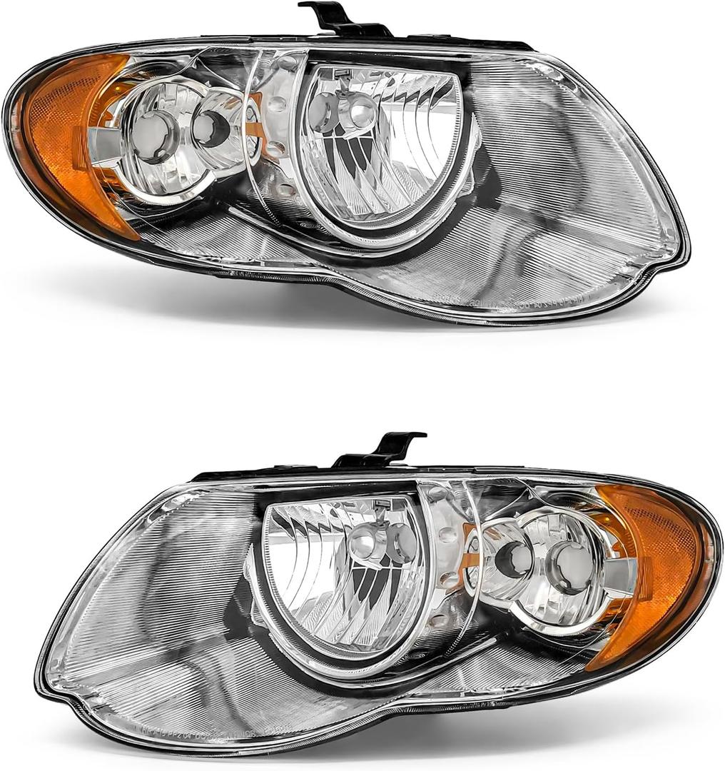 for 2005-2007 Chrysler Town & Country Headlights Chrome Pair | OE 4857990AB/4857991AC, Halogen, W/O bulbs, Waterproof, clear lens, Plug & Play,