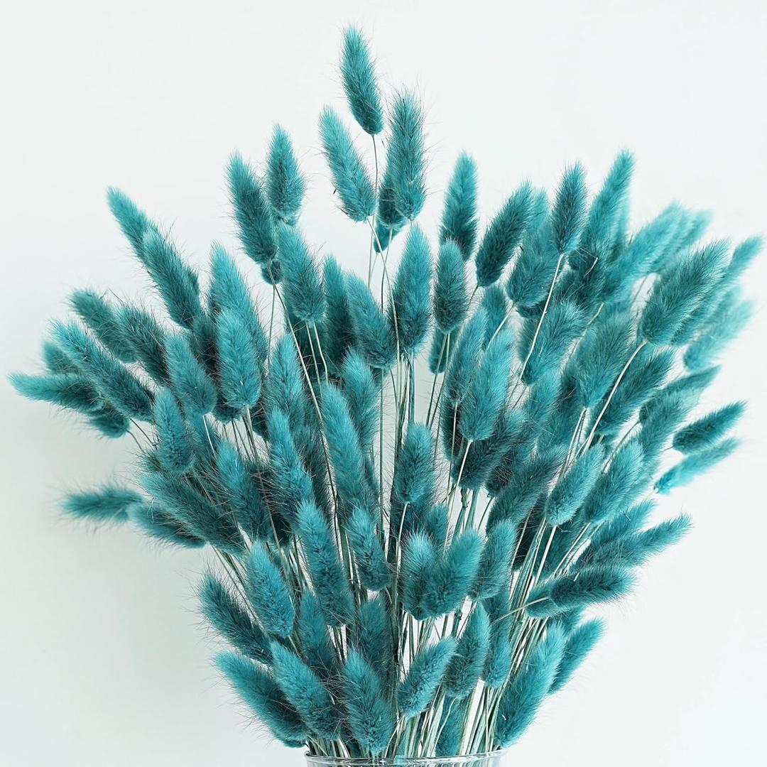 120 PCS Teal Dried Pampas Grass Decor, 17-inch Pompas Floral, Dry Flowers for Decoration, Pampas Grass in All, Bunny Tails Dried Flowers for Boho Wedding Decor