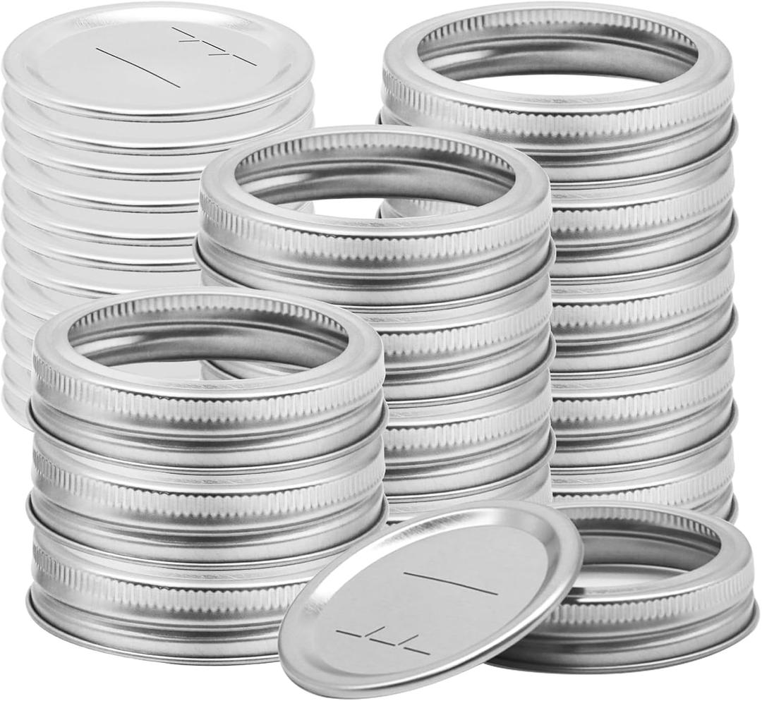 Canning Lids with Rings 24Pcs Canning Lids and Bands/Rings for Mason Jar, Ball or Kerr Jars, Split-type Metal Lids with Silicone Seals Rings Leak Proof (12Lids + 12Rings for Regular Mouth Jar)