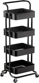 Pipishell 4 Tier Mesh Utility Cart, Rolling Metal Organization Cart with Handle and Lockable Wheels, Multifunctional Storage Shelves for Kitchen Living Room Office White, PIUC12B