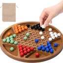 12-Inch Wooden Chinese Checkers Set - Classic Round Design with 60 Acrylic Marbles in 6 Vibrant Colors - Includes 12 Bonus Spare Marbles - Family Strategy Board Game for Kids and Adults