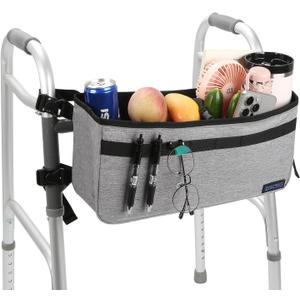 Walker Basket for Seniors, Walker Accessories, Folding Walker Bag with Large Capacity & Never Tipping Over, Best Gift- Gray (Not Fit Rollator Walkers)