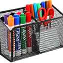 MaxGear Magnetic Pen Holder, Mesh Pencil Holder for Desk Storage Basket Organizer Marker Holder - Extra Strong Magnets Perfect for Locker Accessories, Refrigerator, Whiteboard, School Office, 2 Basket