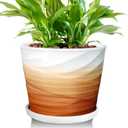 8 Inch Plant Pot, Ceramic Planter with Drainage and Saucer, Ceramic Planters for Indoor Plants, 8 Inch Garden pots (Khaki + White)