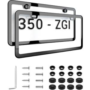 Black with Chrome Finish License Plate Frame - Stainless Steel Metal Frame with Screw Caps, 2 Pack (Chrome Black(Mirror Finish))