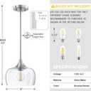 1 Light Indoor Hanging Pendant Ceiling Light 2 Pack 9" Clear Glass Brushed Nickel