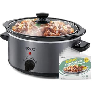 KOOC 4-Quart Slow Cooker, 3 Cooking Settings, Dishwasher Safe Ceramic Crock, Lid, Free Pot Liners Included, GREY, Ellipse Pot