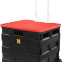MaxWorks Collapsible Rolling Utility Cart with Lid 80 lb Capacity Folding Dolly with Telescoping Handle Heavy Duty Plastic Crate on Wheels for Shopping Office and Teachers