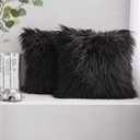 Phantoscope Pack of 2 Faux Fur Solid Throw Decorative Pillow Cover Cushion Covers Luxury Soft Halloween Decorative Pillowcase Fuzzy Pillow Covers for Bed/Couch, Black 18 x 18 Inches