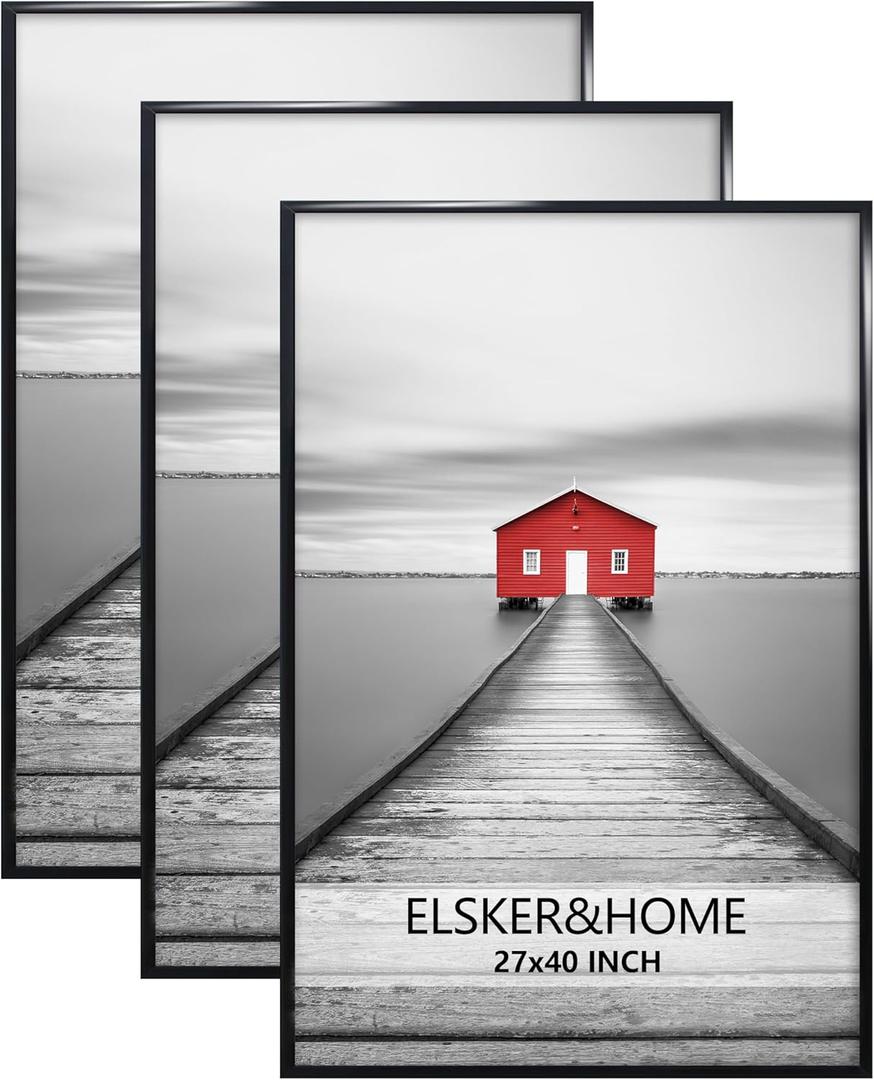 ELSKER&HOME 27"x40" Poster Frame 3 Pack, Black Picture Frame for Horizontal or Vertical Wall Mounting, Sturdy and Scratch-proof