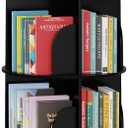 SpaceAid 4 Tier Rotating Bookshelf Tower, Spinning Bookcase Lazy Susan, Revolving 360 Book Shelf Storage Round Carousel, Vertical Rotate Turning Spiral Corner Organizer, Black