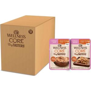 Wellness CORE Tiny Tasters Minced & Pate Kitten Wet Cat Food, Natural, Protein-Rich, Grain Free, 1.75-Ounce Pouch, 12 Pack, (Chicken Variety Pack)