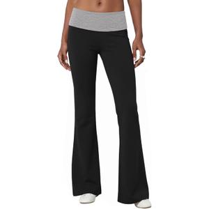 Rapbin Fold Over Flare Leggings for Women Yoga Pants Y2k Lounge Sweatpants Workout Athletic Joggers Slim Fit Bottoms 2026 (Small, Black Gray)