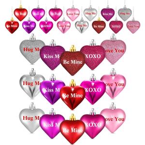 2 x Geosar 30 Pack Conversation Heart Ornaments Valentines Day Decorations, Glitter Matte Heart Shaped Hanging Baubles for Christmas Tree Wedding Home Decor (Red,Silver,Pink,Purple,Rose Red)