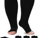 Plus Size Toeless Compression Socks 20-30mmHg Wide Calf for Men Women, Open Toe Stockings for Circulation, Edema, Varicose Veins, Nursing, Travel, Running(3 Pairs) (4XL, BLACK)