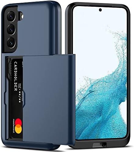 Nvollnoe for Samsung S22 Case with Card Holder 5G 6.1 inch Slim Dual Layer Heavy Duty Protective for Galaxy S22 Case Hidden Card Slot Wallet Case for Samsung S22(Blue)