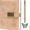 TIEFOSSI Diary with Lock for Women Girls, Lined Locked Journal, Butterfly Journal Notebook with Pen and Bookmark, A5 Refillable Locking Journals for Writing, 224 Numbered Pages