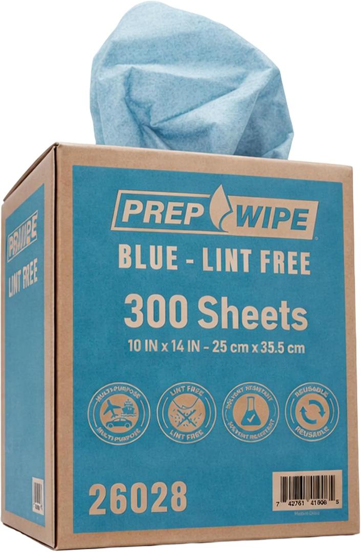 Lauco Prep Wipe Lint-Free Towels Heavy Duty Nonwoven Cleaning Cloths for Automotive, Industrial & Household Use, Disposable Shop Rags, 300 Pack, 9 x 17 Inch Blue
