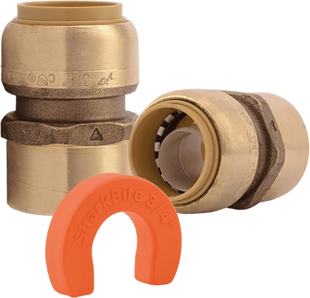 SharkBite 3/4 Inch Water Heater Connection Kit, Push to Connect Brass Plumbing Fittings, PEX Pipe, Copper, CPVC, PE-RT, HDPE, 22441LF