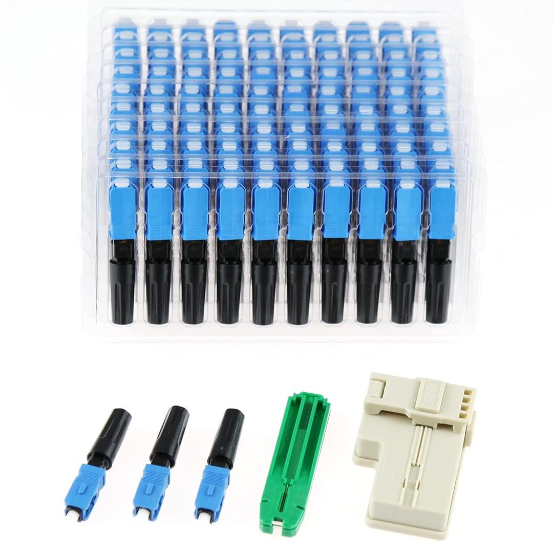 LEITE 20pcs SC UPC Fiber Optic Quick Connector with Matched Tools Fiber Fast Connectors Single Mode SM 9/125 Mechanical Splice for Fiber Network Instrument