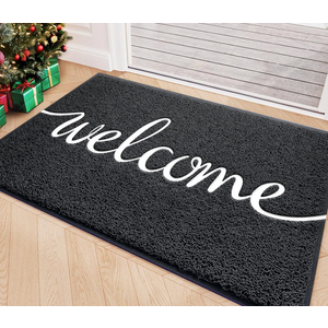 Welcome Door Mat Outdoor Indoor Non Slip Doormat Low-Profile Super Absorb Mud Easy to Clean Front Door Mats for Entrance,Patio,High Traffic Areas Black