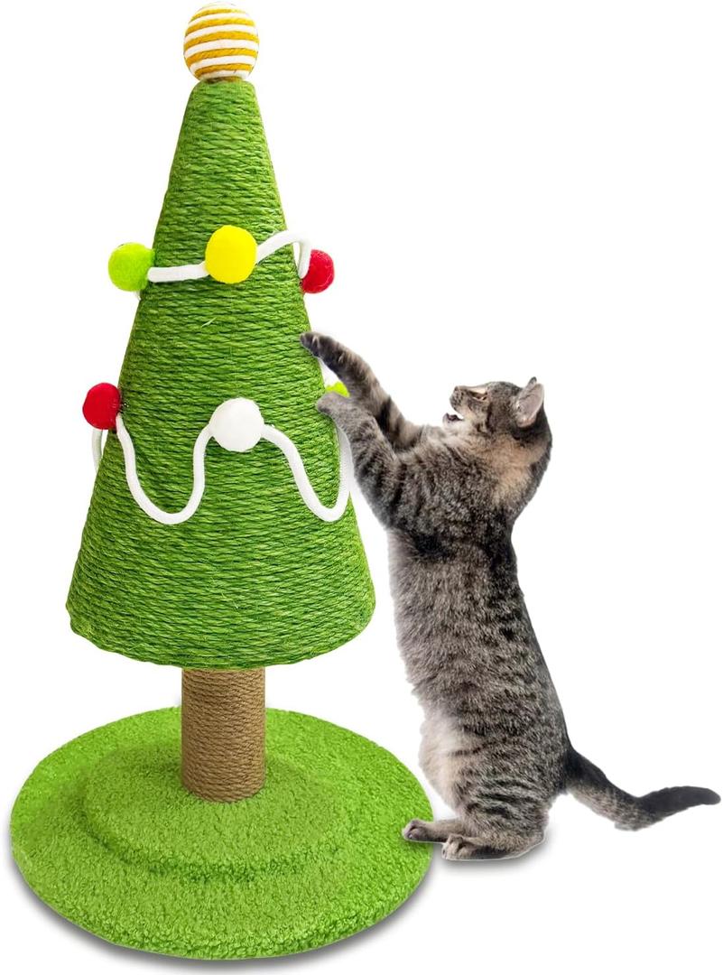 Christmas Tree Cat Scratching Post, Natural Sisal Rope Cat Tower to Satisfy Cats' Claw Instincts, Christmas Decor Sisal Rope Cat Toys for Kitty and Adult Cats